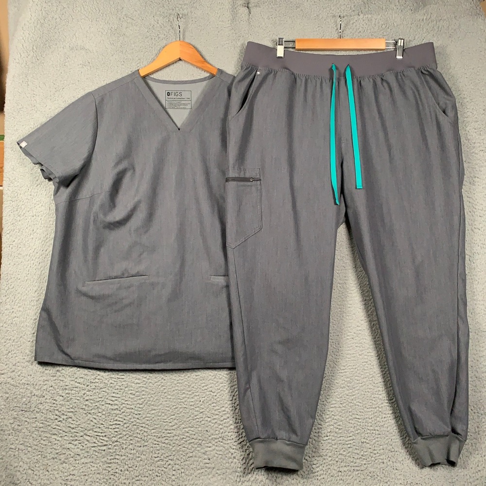 FIGS Scrub Set Women's 3XL Grey Casma Top & Zamora High-Waisted Jogger Technical
